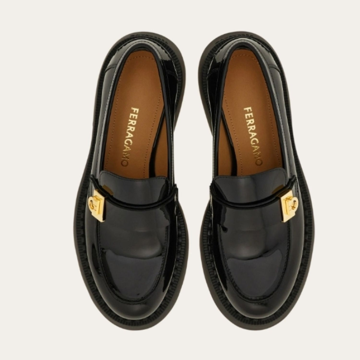 Ferragamo Caminia Patent Gancini Chunky Loafers  9 26.5cm Woman Men