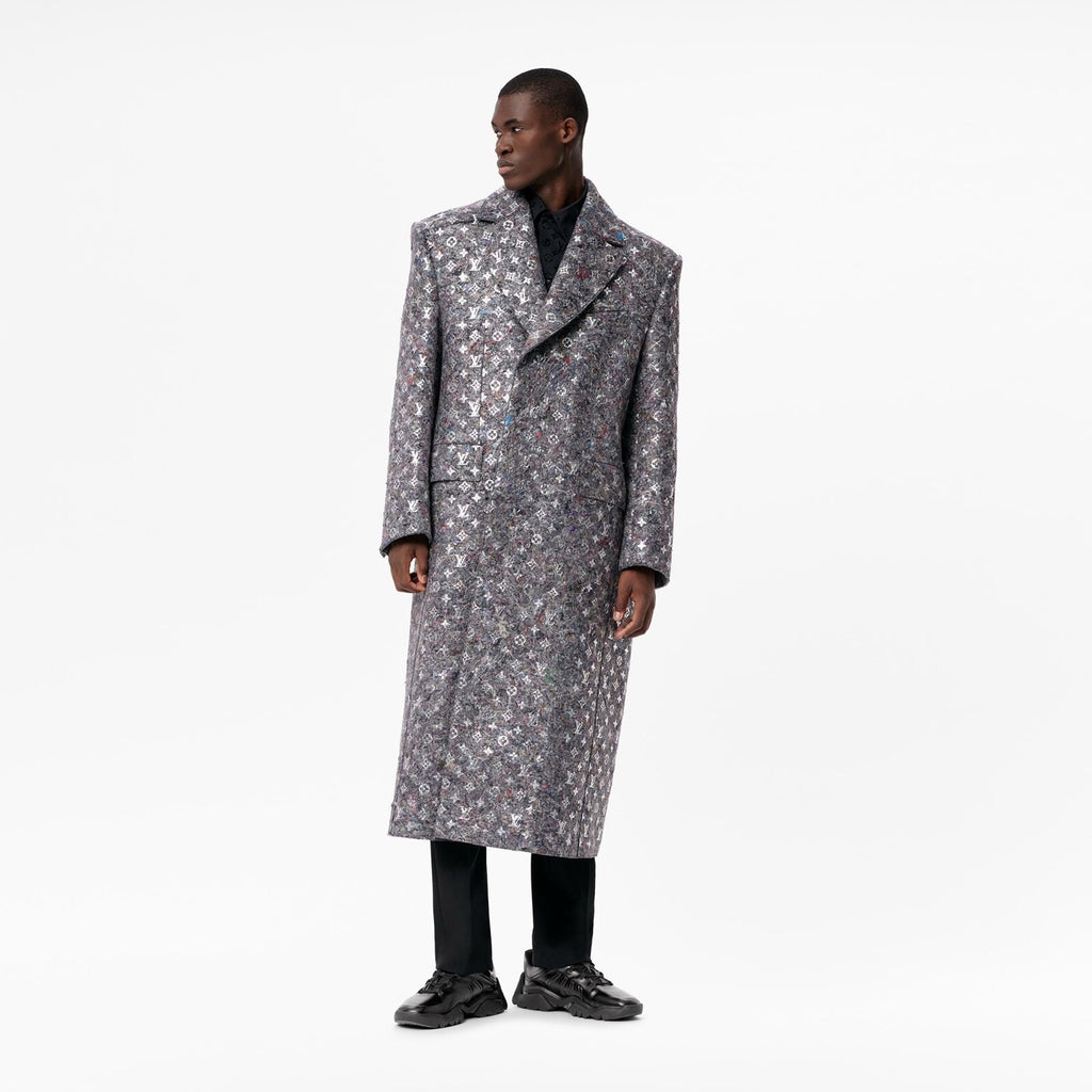 LOUIS VUITTON Virgil Abloh Silver Monogram Felt SB Coat Grey Size 48 (L)