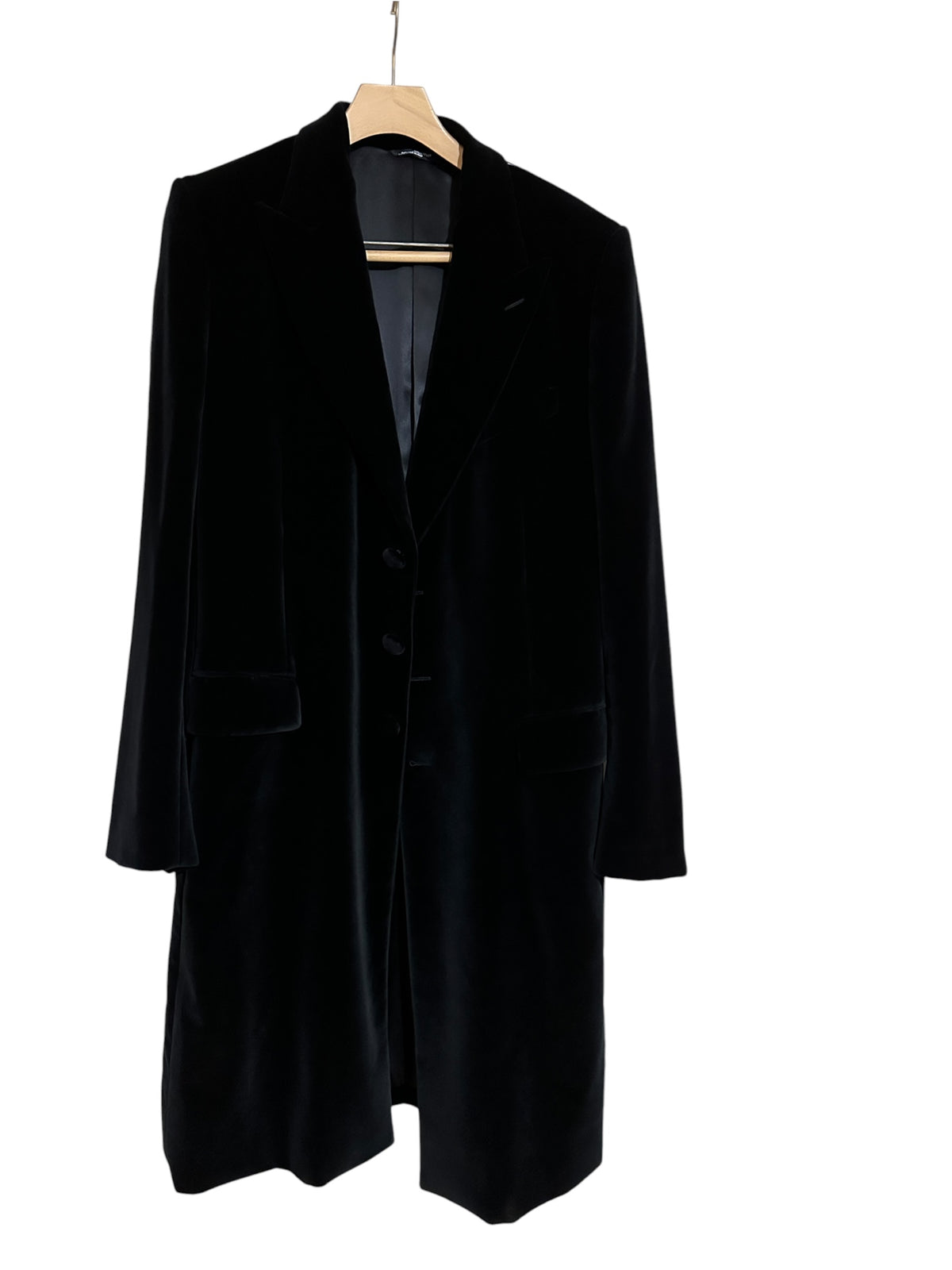 Brand New DOLCE & GABBANA Velvet Velour  Long Coat Black Size 58
