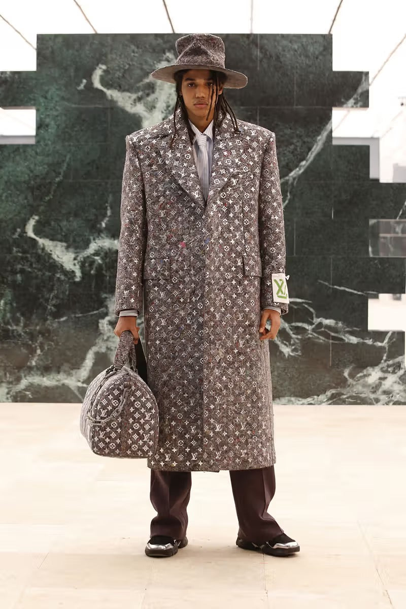 LOUIS VUITTON Virgil Abloh Silver Monogram Felt SB Coat Grey Size 48 (L)
