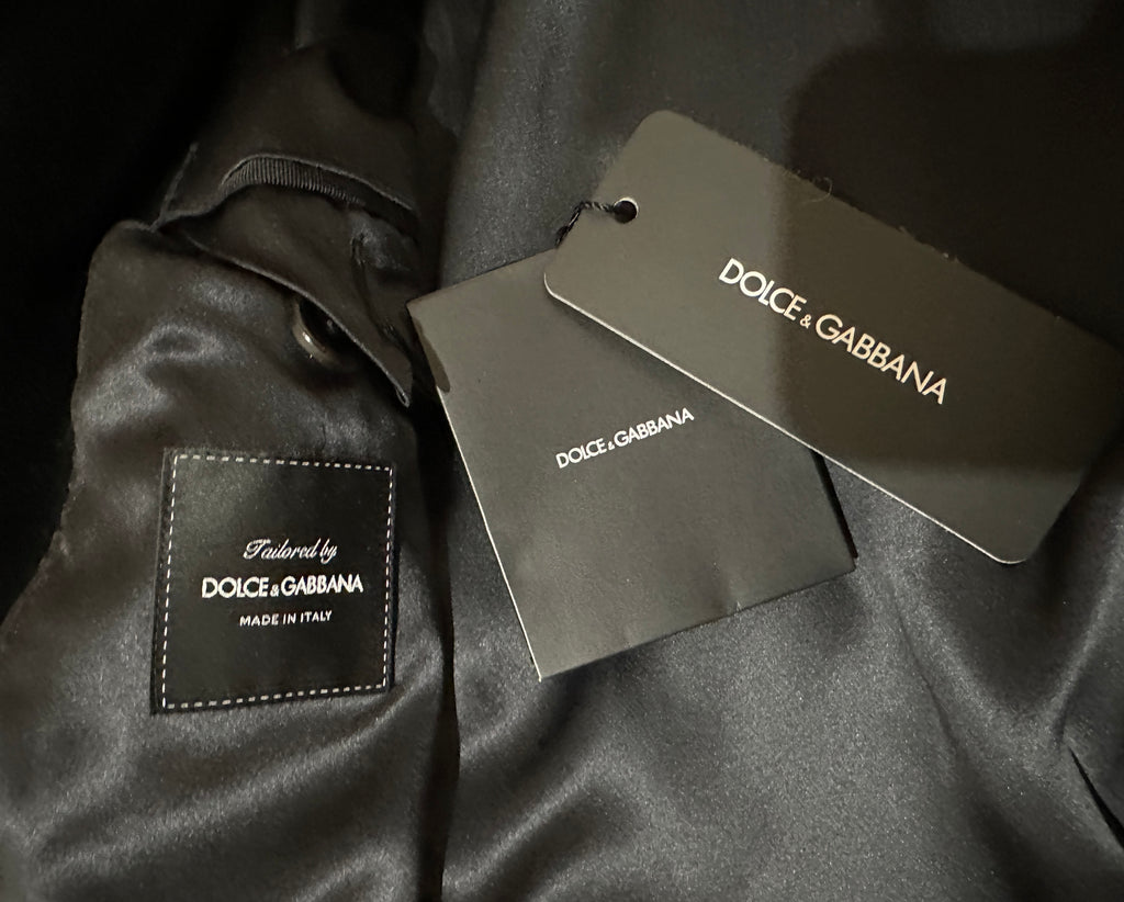 Brand New DOLCE & GABBANA Velvet Velour  Long Coat Black Size 58