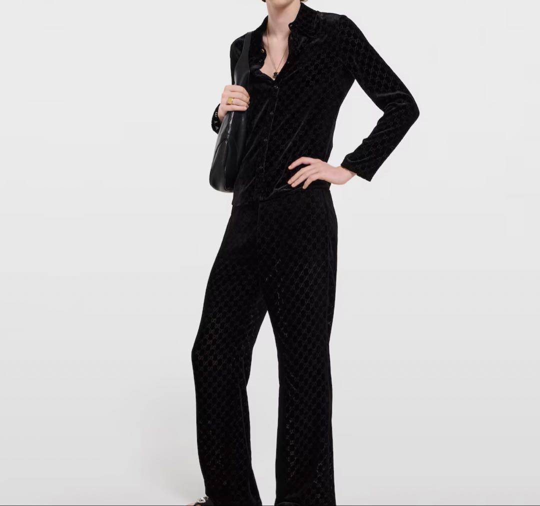 Gucci 26SS Runway GG Velvet Devoré Pants Trousers 46
