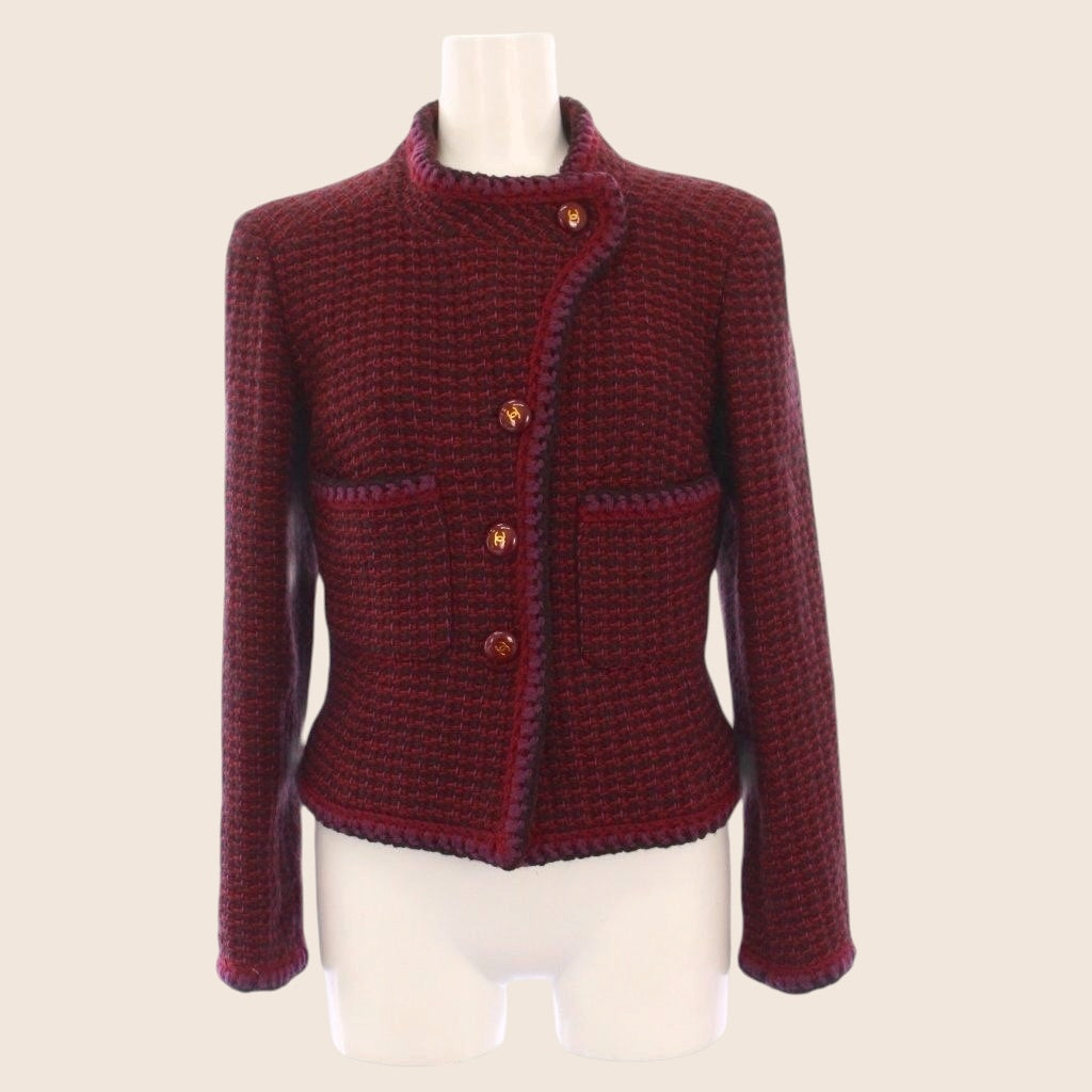 Chanel Tweed Jacket Blazer Red Size 36