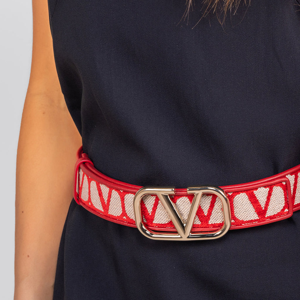 NWT VALENTINO VLogo Reversible Belt Red 80 Toile Iconographe Unisex