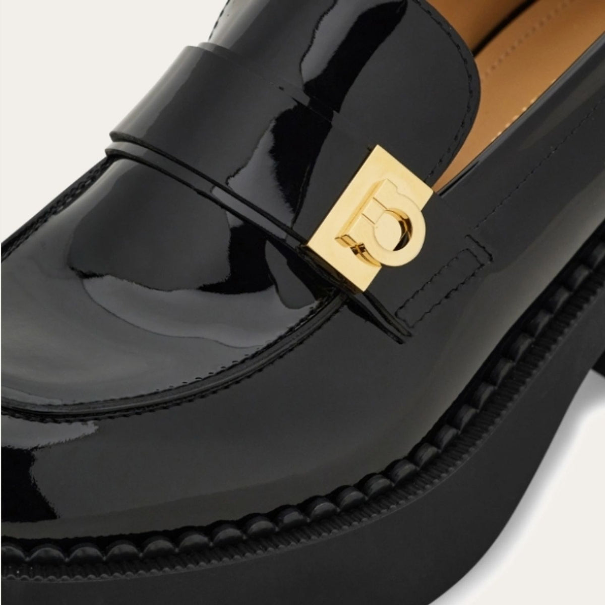 Ferragamo Caminia Patent Gancini Chunky Loafers  9 26.5cm Woman Men