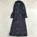CHANEL Tweed Long Coat Silver CC Logo Buttons Actress Collar Size 36