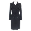 CHANEL Cashmere Belted CC Logo Button Long Coat Black Size 34