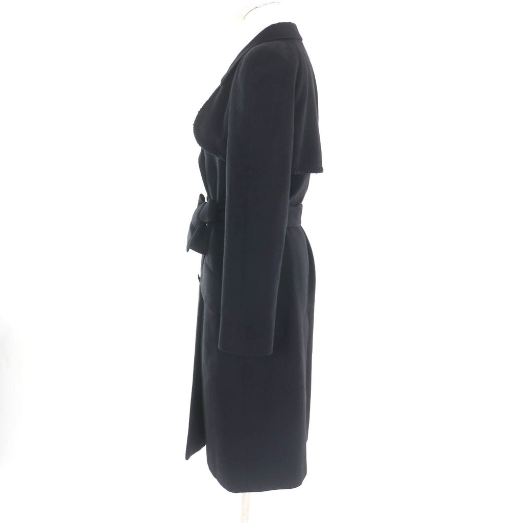 CHANEL Cashmere Belted CC Logo Button Long Coat Black Size 34