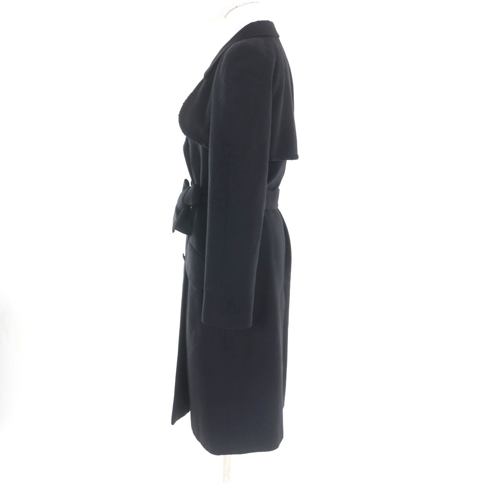 CHANEL Cashmere Belted CC Logo Button Long Coat Black Size 34