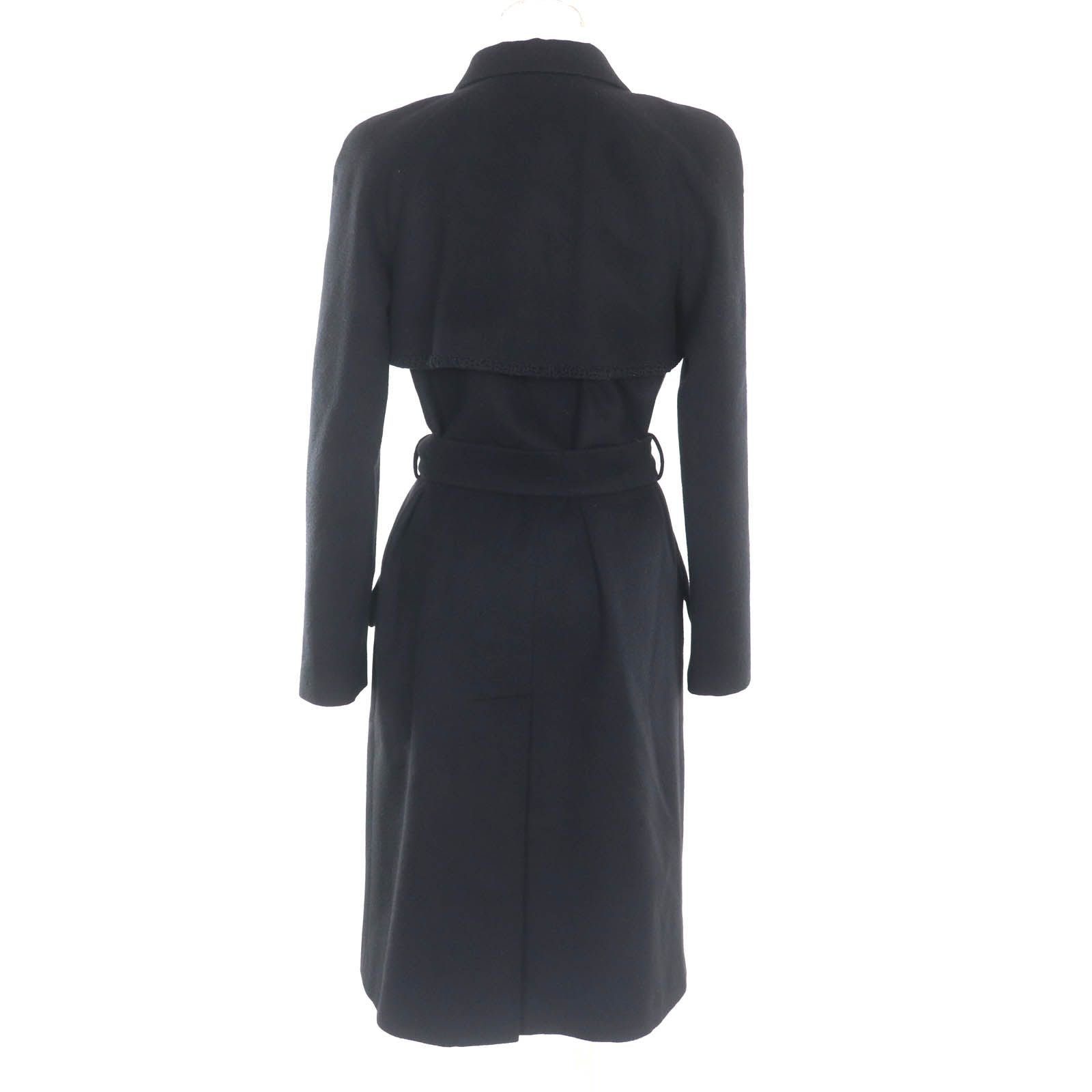 CHANEL Cashmere Belted CC Logo Button Long Coat Black Size 34