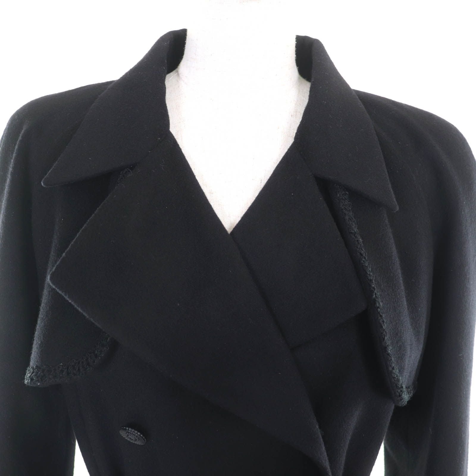 CHANEL Cashmere Belted CC Logo Button Long Coat Black Size 34