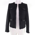 CHANEL Cotton Logo Button Denim Jacket No-Collar Black Size 36
