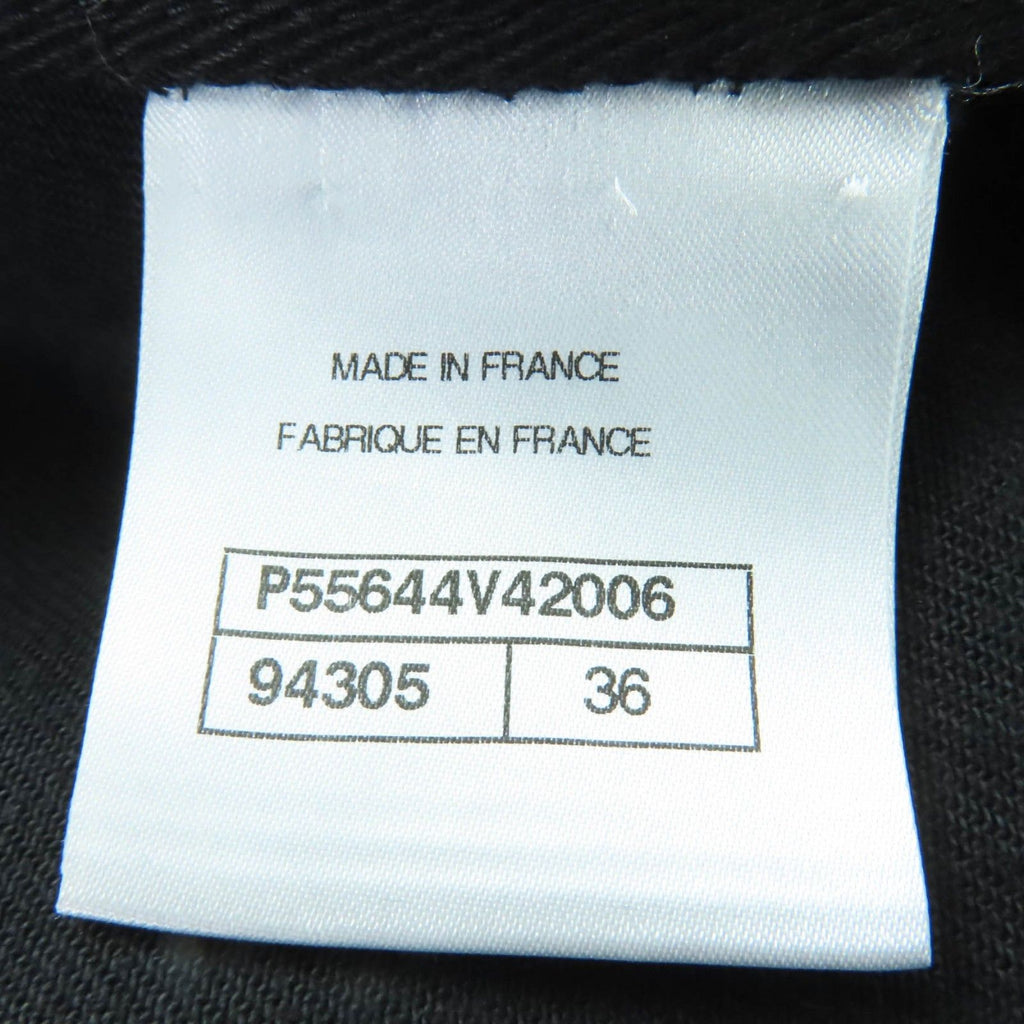 CHANEL Cotton Logo Button Denim Jacket No-Collar Black Size 36