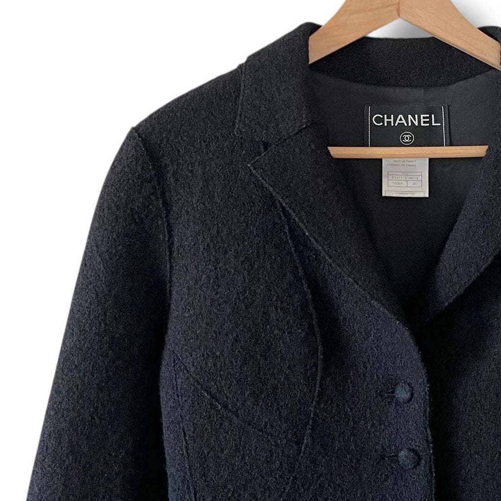 CHANEL Wool Short Jacket Black Size 36