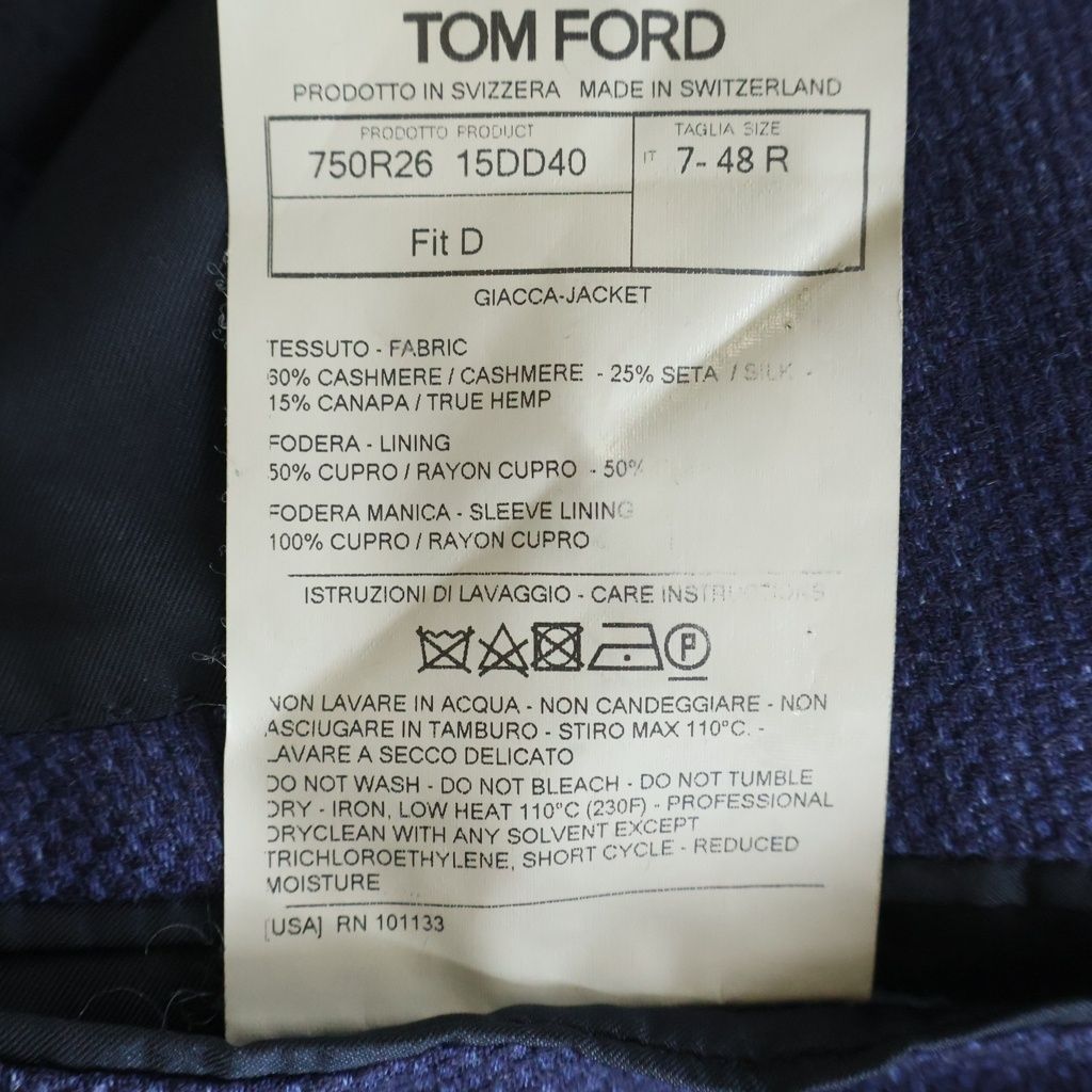 TOM FORD Cashmere Single-Breasted Tailored Jacket Navy Size 48R