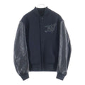 LOUIS VUITTON Fall/Winter 2022 Monogram Leather & Wool Varsity Jacket Black Size 46