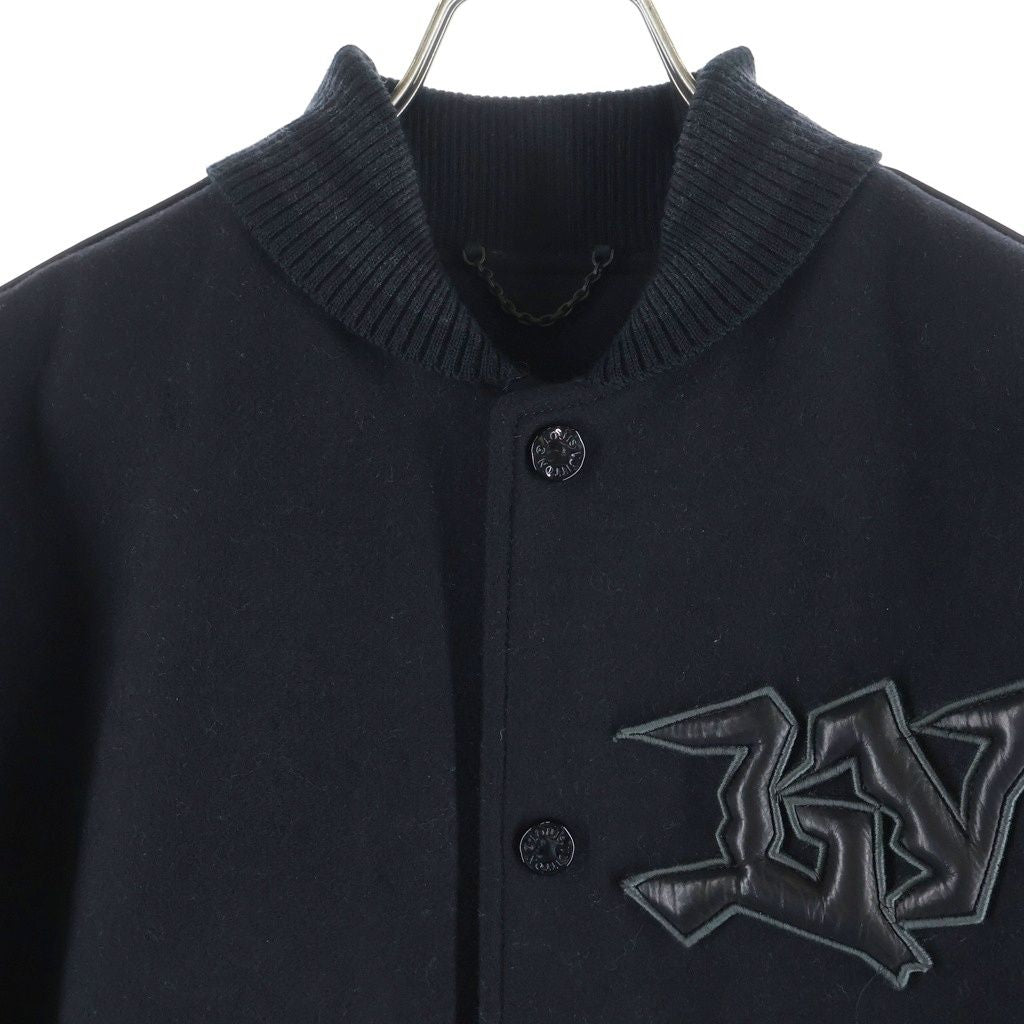 LOUIS VUITTON Fall/Winter 2022 Monogram Leather & Wool Varsity Jacket Black Size 46
