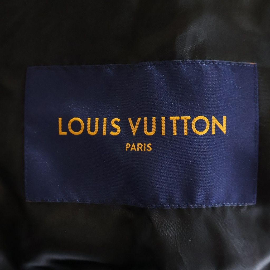LOUIS VUITTON Fall/Winter 2022 Monogram Leather & Wool Varsity Jacket Black Size 46