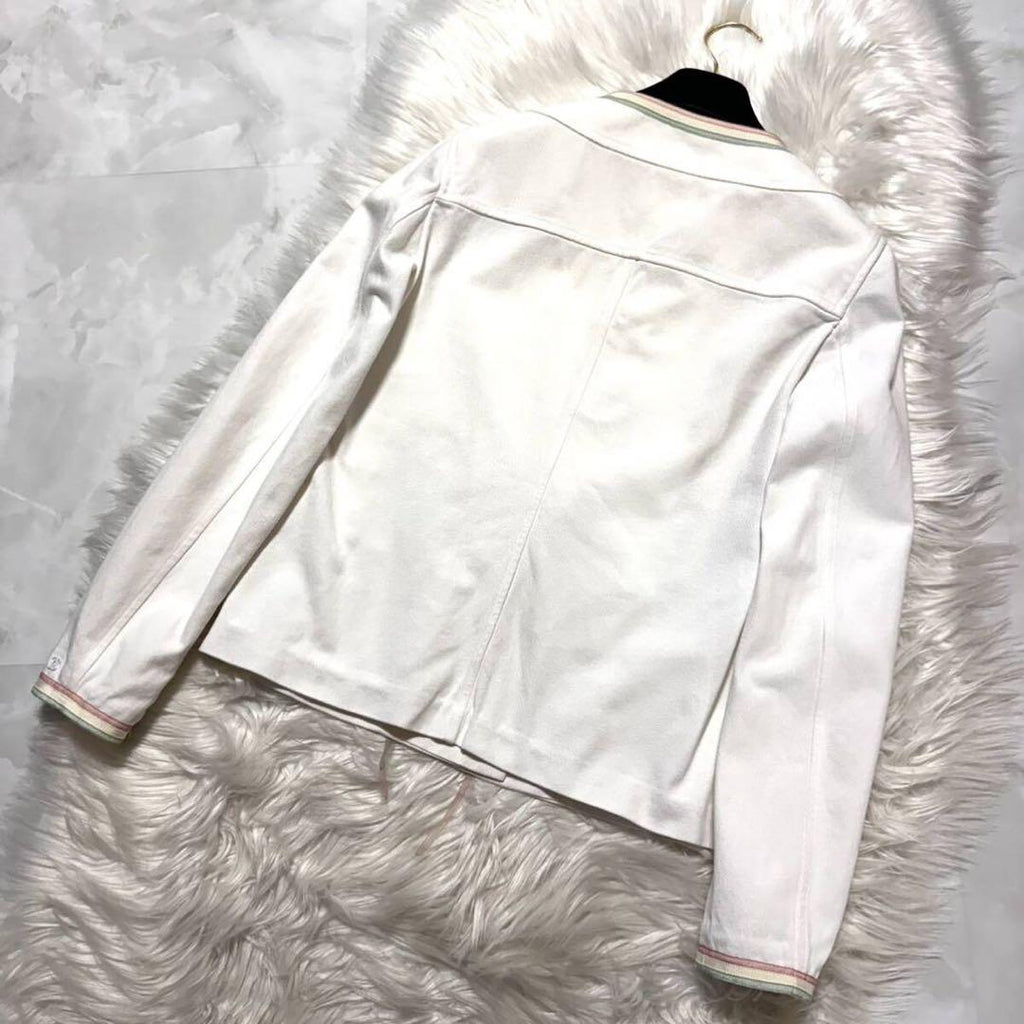 CHANEL COCO Embellishment Fringe Ribbon Jacket White Size 38