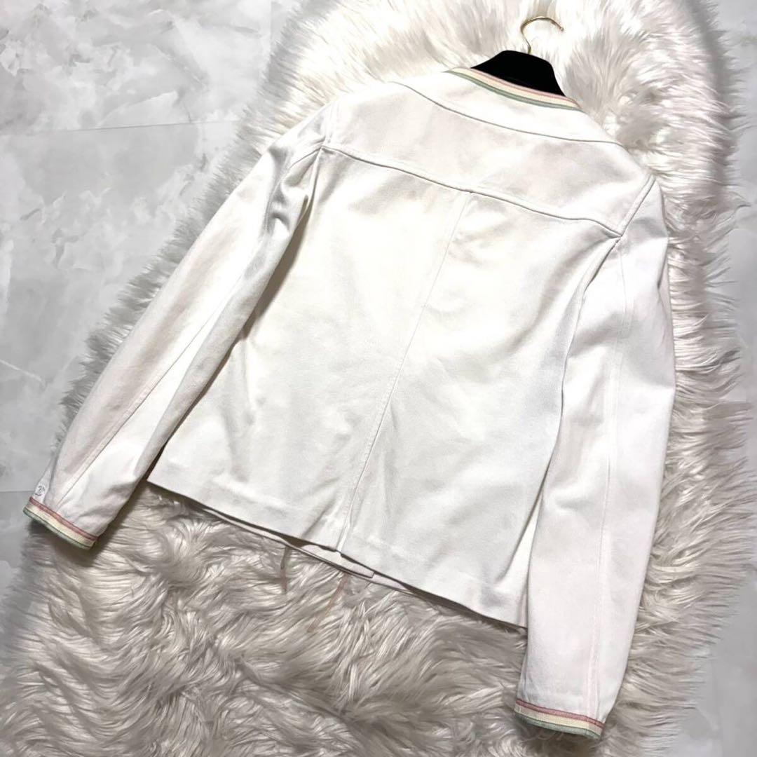 CHANEL COCO Embellishment Fringe Ribbon Jacket White Size 38