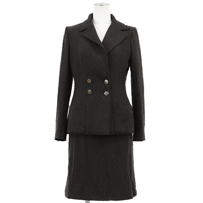 CHANEL 97C Vintage Double-Breasted Tweed Jacket & Skirt Set Charcoal Size 38