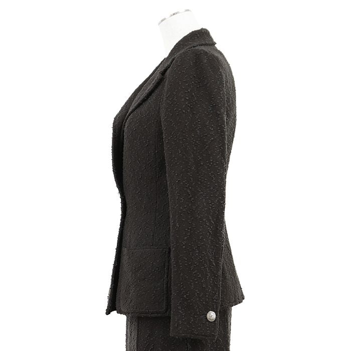 CHANEL 97C Vintage Double-Breasted Tweed Jacket & Skirt Set Charcoal Size 38