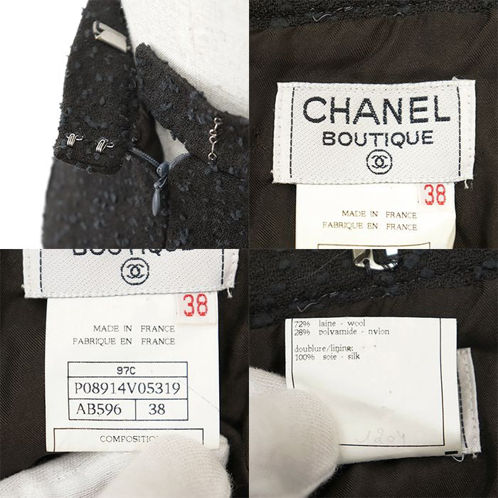 CHANEL 97C Vintage Double-Breasted Tweed Jacket & Skirt Set Charcoal Size 38