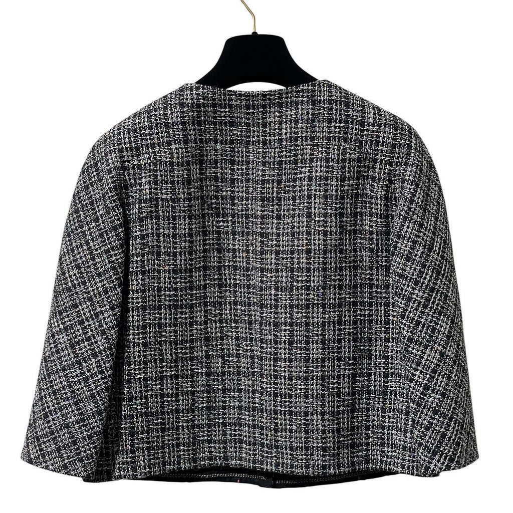 CHANEL Black & Silver Metallic Tweed Collarless Jacket Size 38