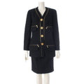 CHANEL Vintage CC Zip Wool Tweed Jacket & Skirt Set Black Size 36