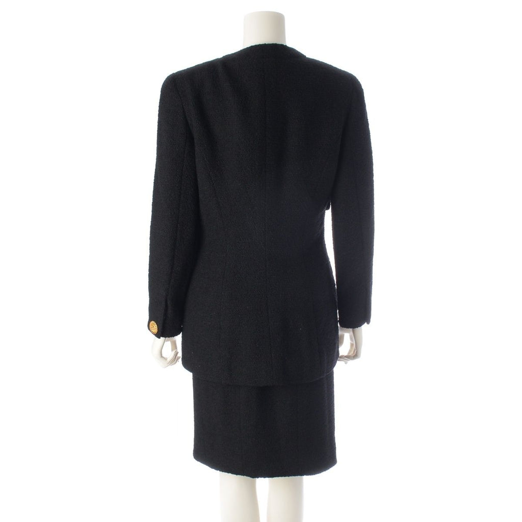 CHANEL Vintage CC Zip Wool Tweed Jacket & Skirt Set Black Size 36