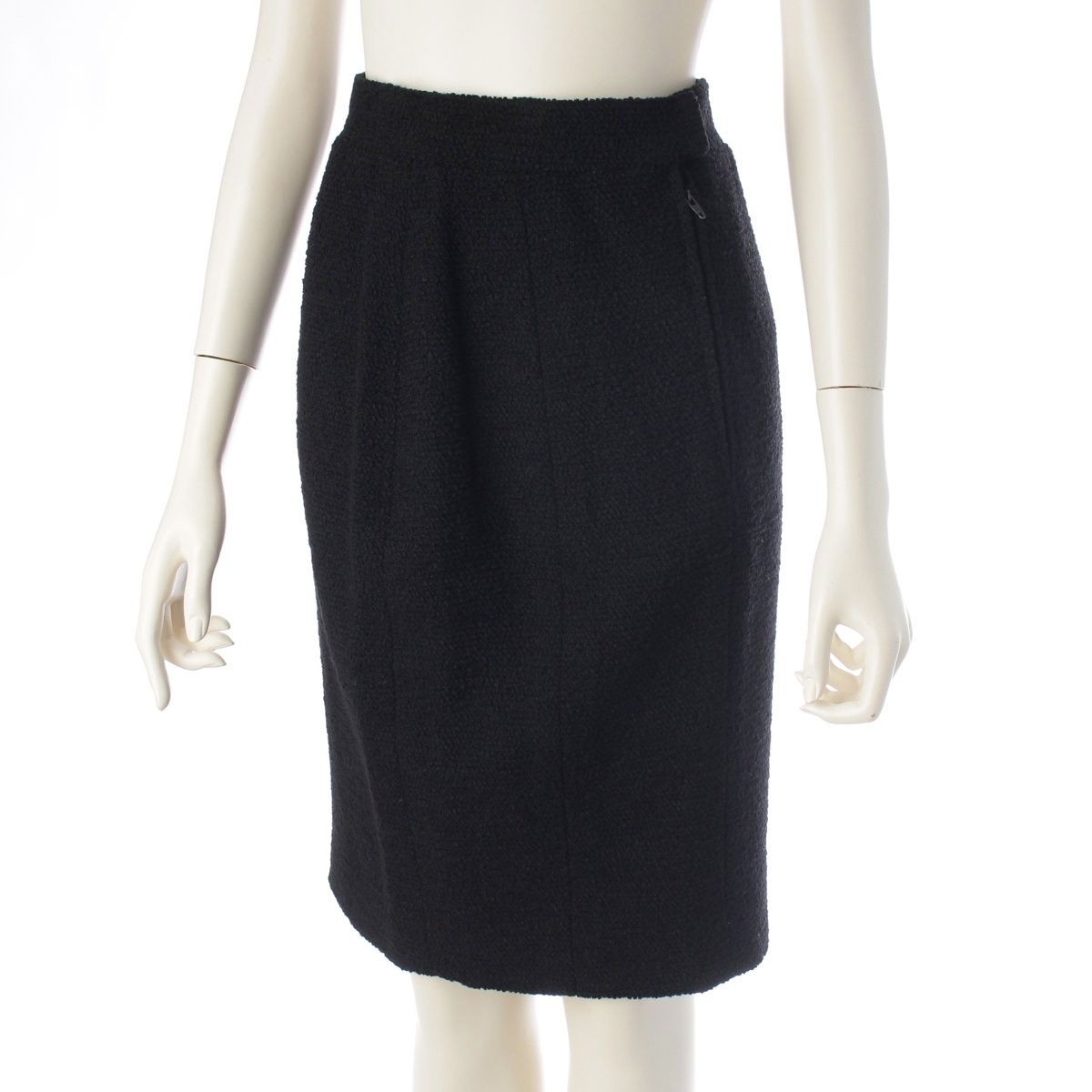 CHANEL Vintage CC Zip Wool Tweed Jacket & Skirt Set Black Size 36
