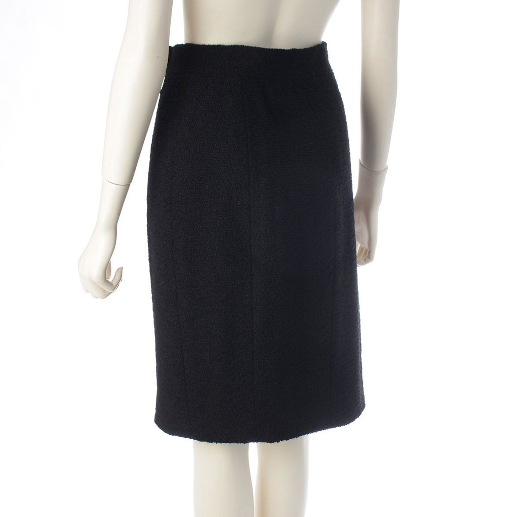 CHANEL Vintage CC Zip Wool Tweed Jacket & Skirt Set Black Size 36