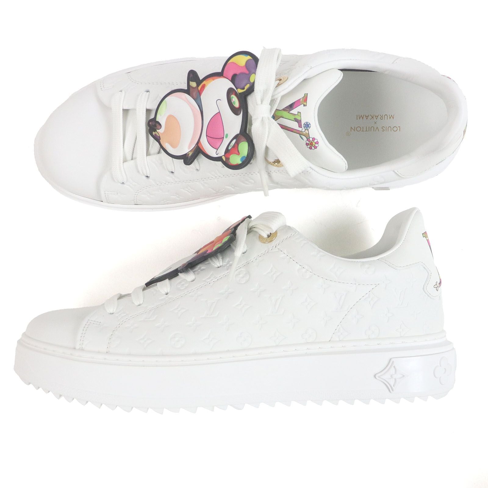 LOUIS VUITTON x Takashi Murakami 2024 Timeout Line Leather Panda Monogram Low-Top Sneaker White Size 42