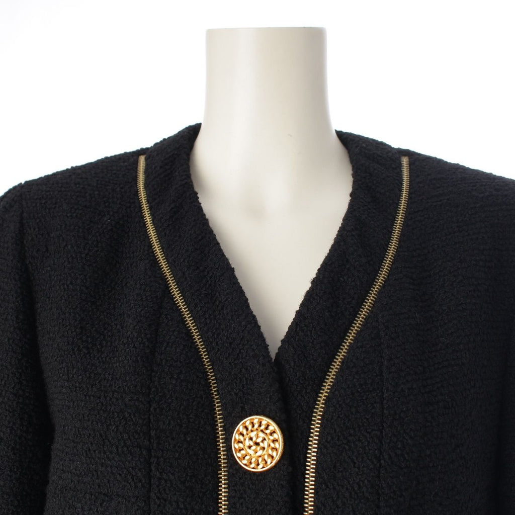 CHANEL Vintage CC Zip Wool Tweed Jacket & Skirt Set Black Size 36