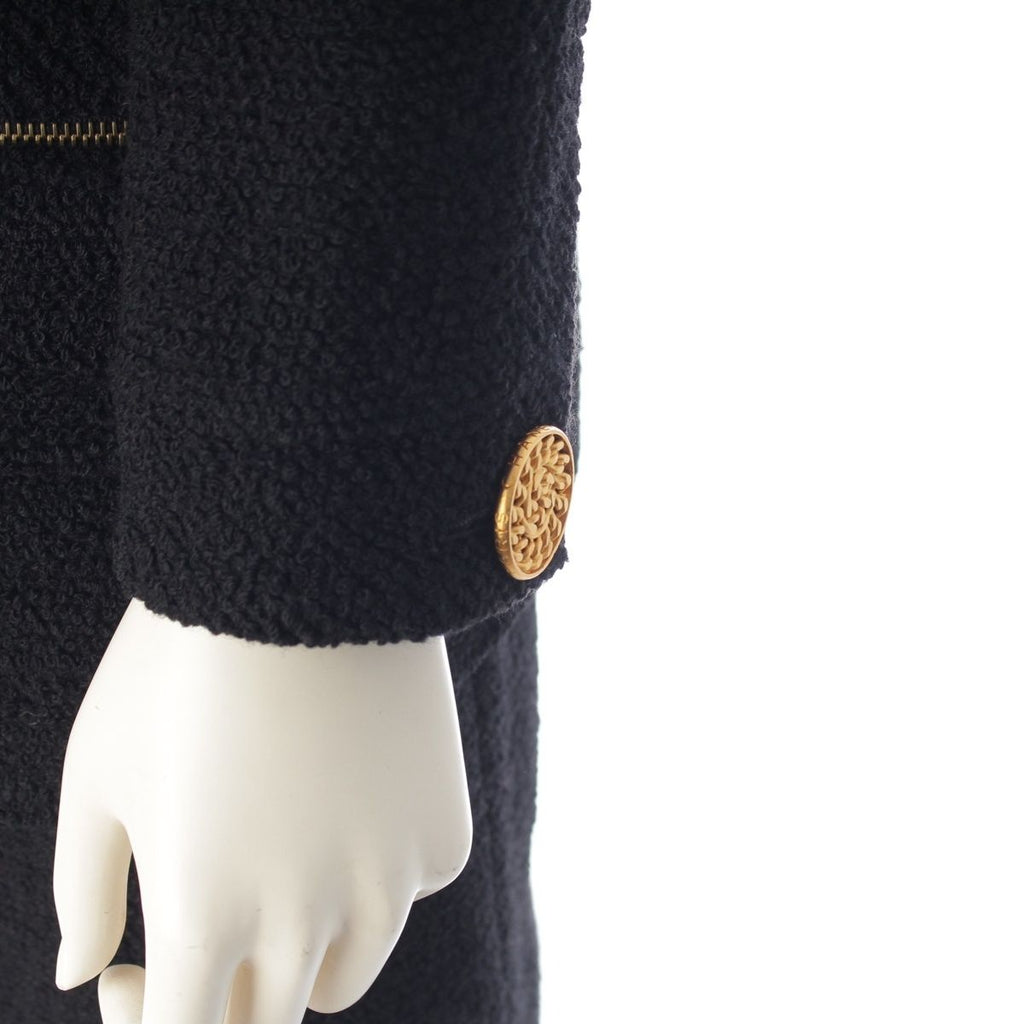 CHANEL Vintage CC Zip Wool Tweed Jacket & Skirt Set Black Size 36