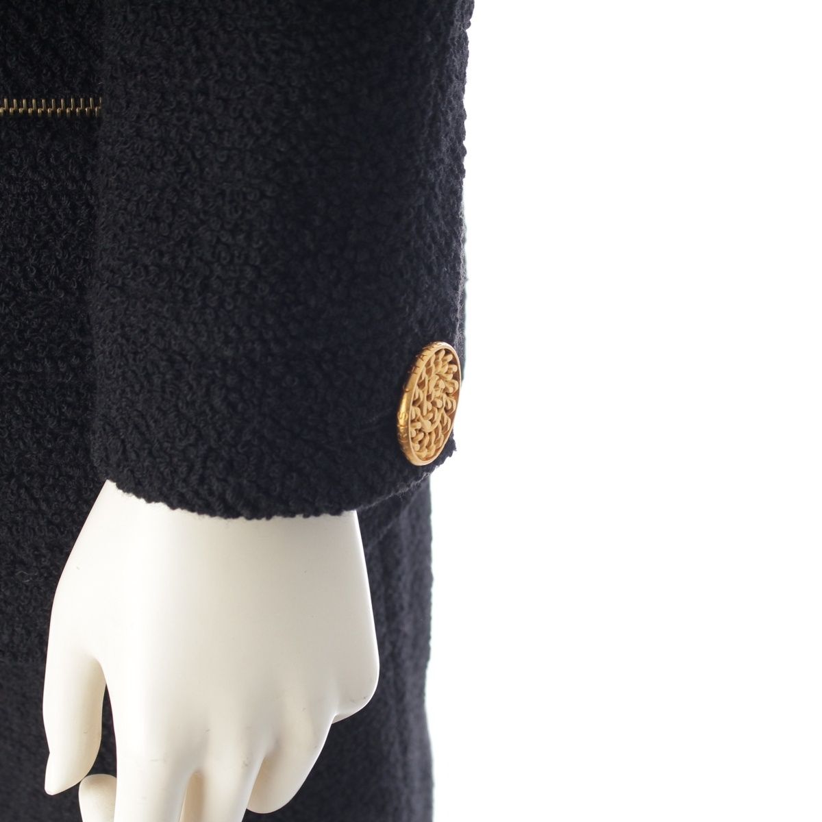 CHANEL Vintage CC Zip Wool Tweed Jacket & Skirt Set Black Size 36