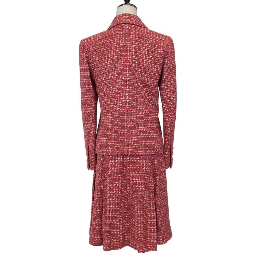 CHANEL Lion Button Tweed Jacket & Skirt Set Pink Multicolor Size 38