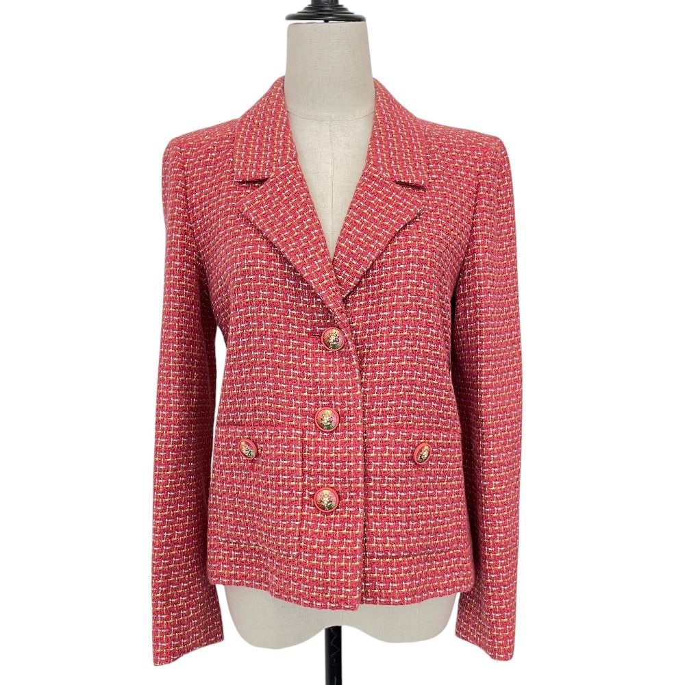 CHANEL Lion Button Tweed Jacket & Skirt Set Pink Multicolor Size 38