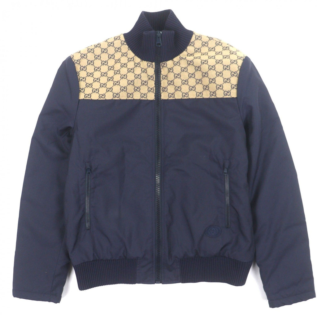 GUCCI 24SS GG Canvas Logo Patch Padded Zip-Up Blouson Navy Beige Size 50