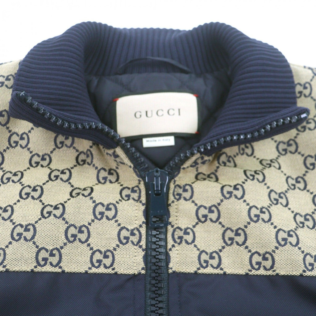 GUCCI 24SS GG Canvas Logo Patch Padded Zip-Up Blouson Navy Beige Size 50