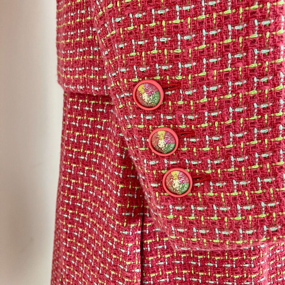 CHANEL Lion Button Tweed Jacket & Skirt Set Pink Multicolor Size 38