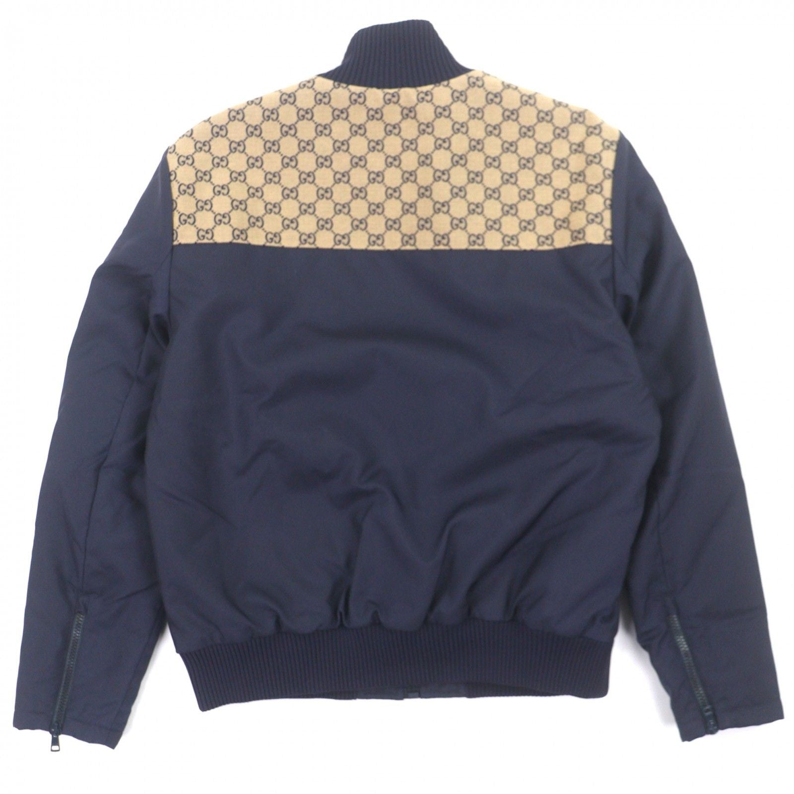 GUCCI 24SS GG Canvas Logo Patch Padded Zip-Up Blouson Navy Beige Size 50