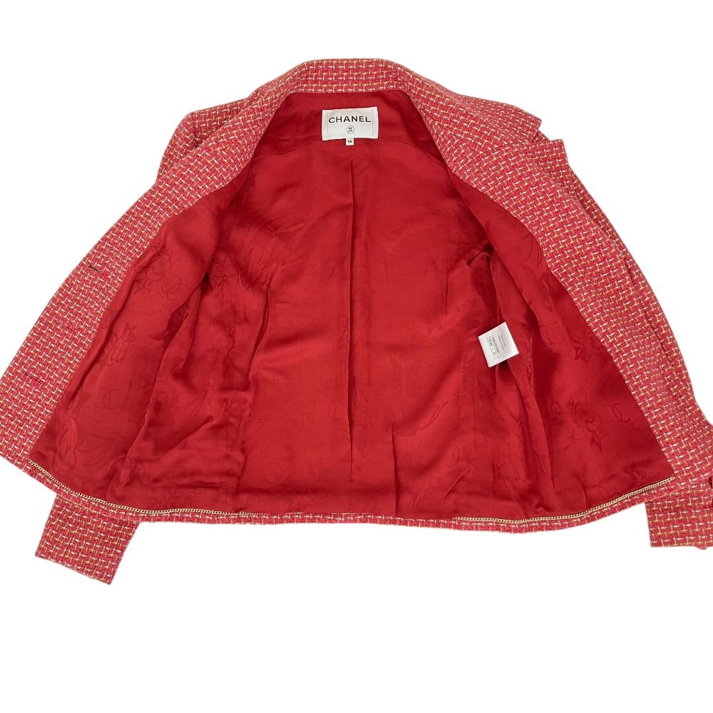 CHANEL Lion Button Tweed Jacket & Skirt Set Pink Multicolor Size 38