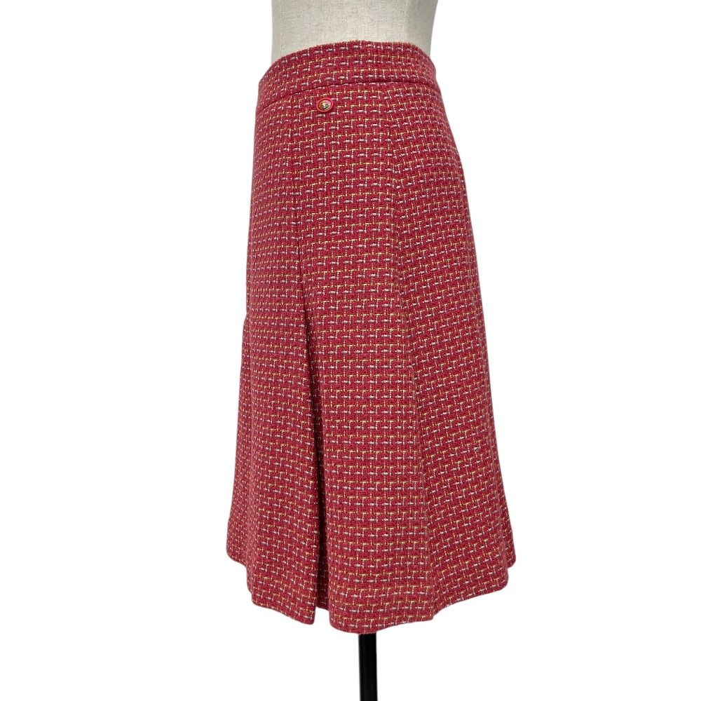 CHANEL Lion Button Tweed Jacket & Skirt Set Pink Multicolor Size 38