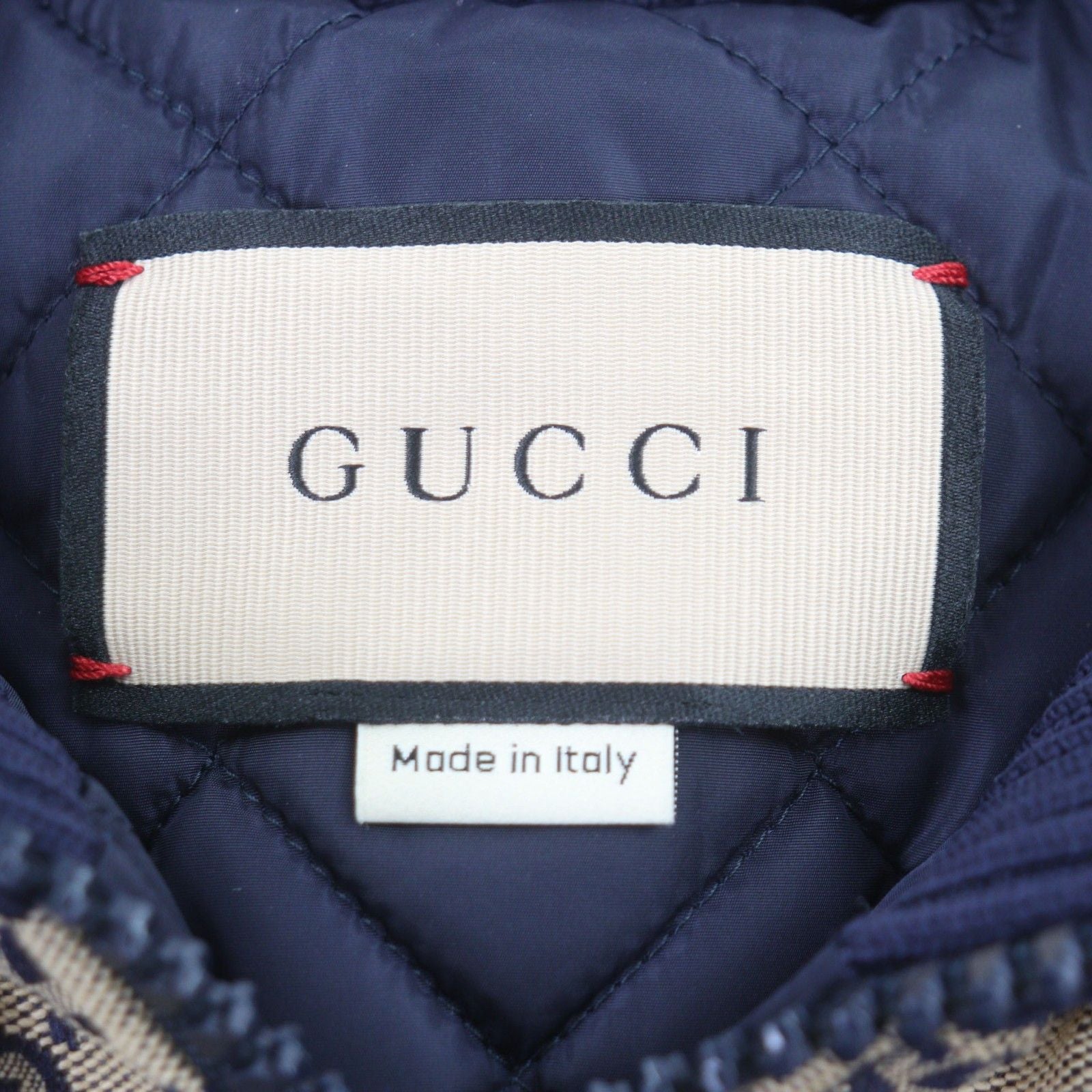GUCCI 24SS GG Canvas Logo Patch Padded Zip-Up Blouson Navy Beige Size 50