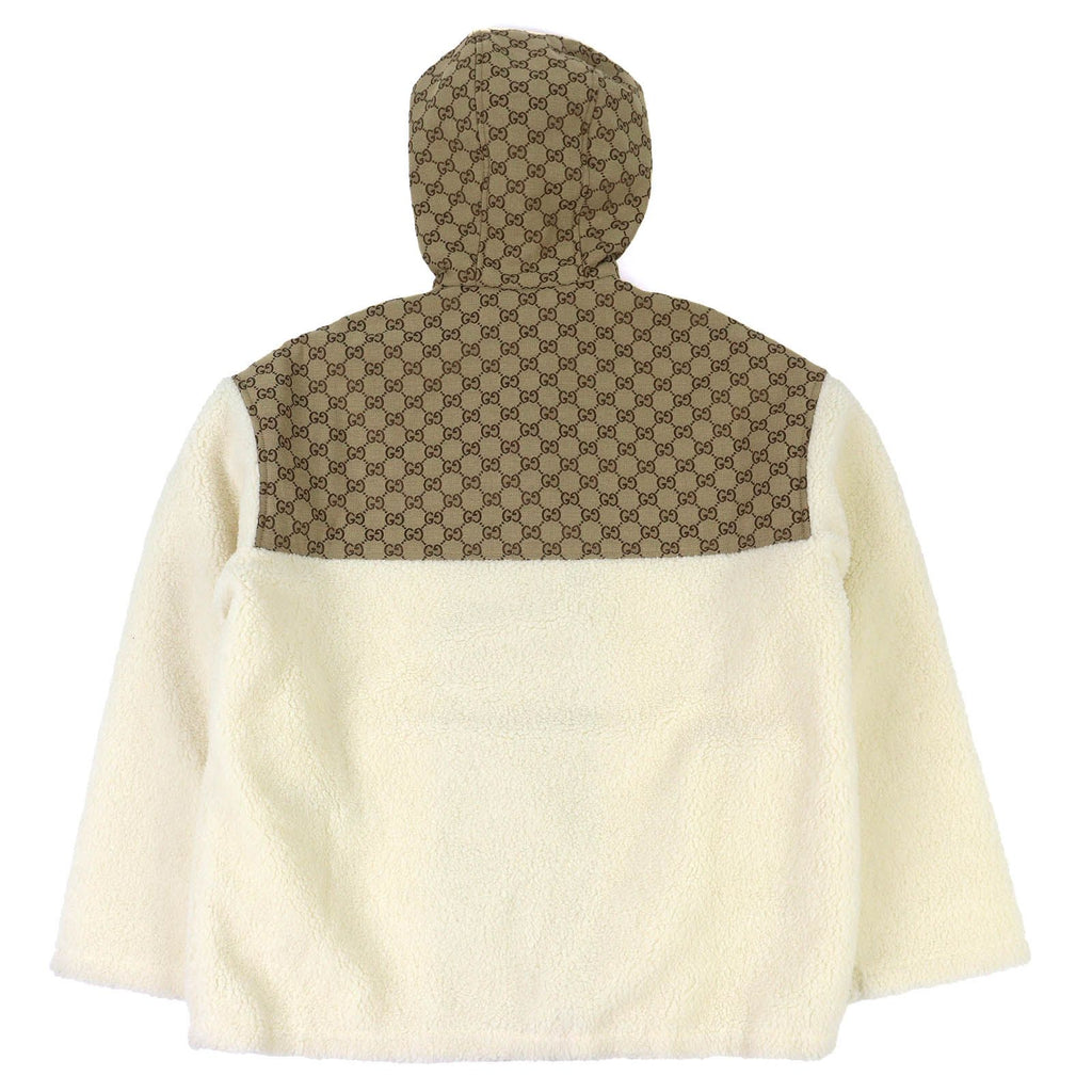 NWT GUCCI 24AW GGインターシャ フーデッドジップアップ ウールフリースジャケット アイボリーベージュ サイズM