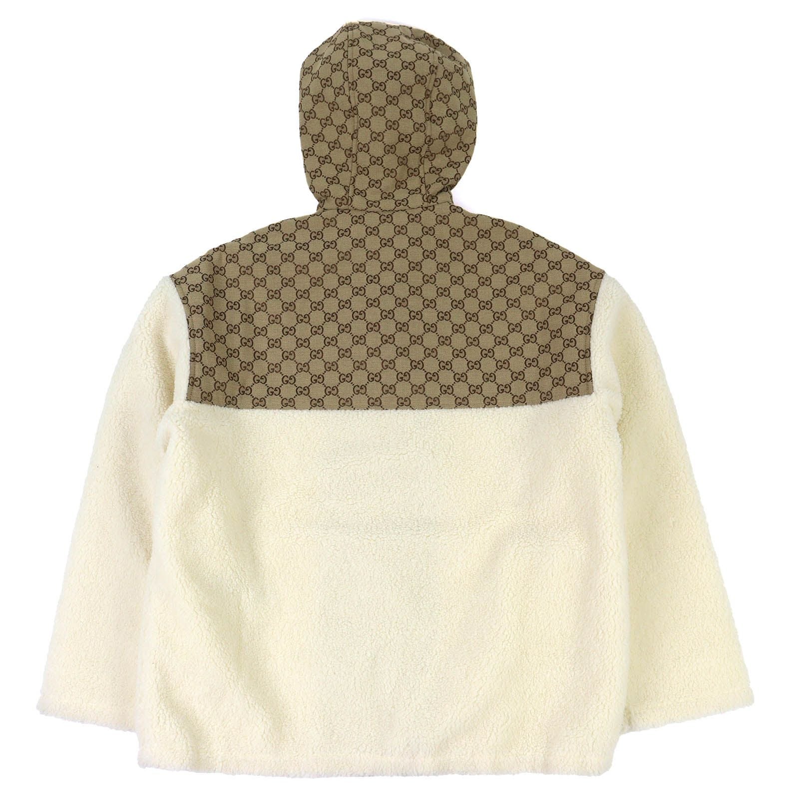NWT GUCCI 24AW GGインターシャ フーデッドジップアップ ウールフリースジャケット アイボリーベージュ サイズM