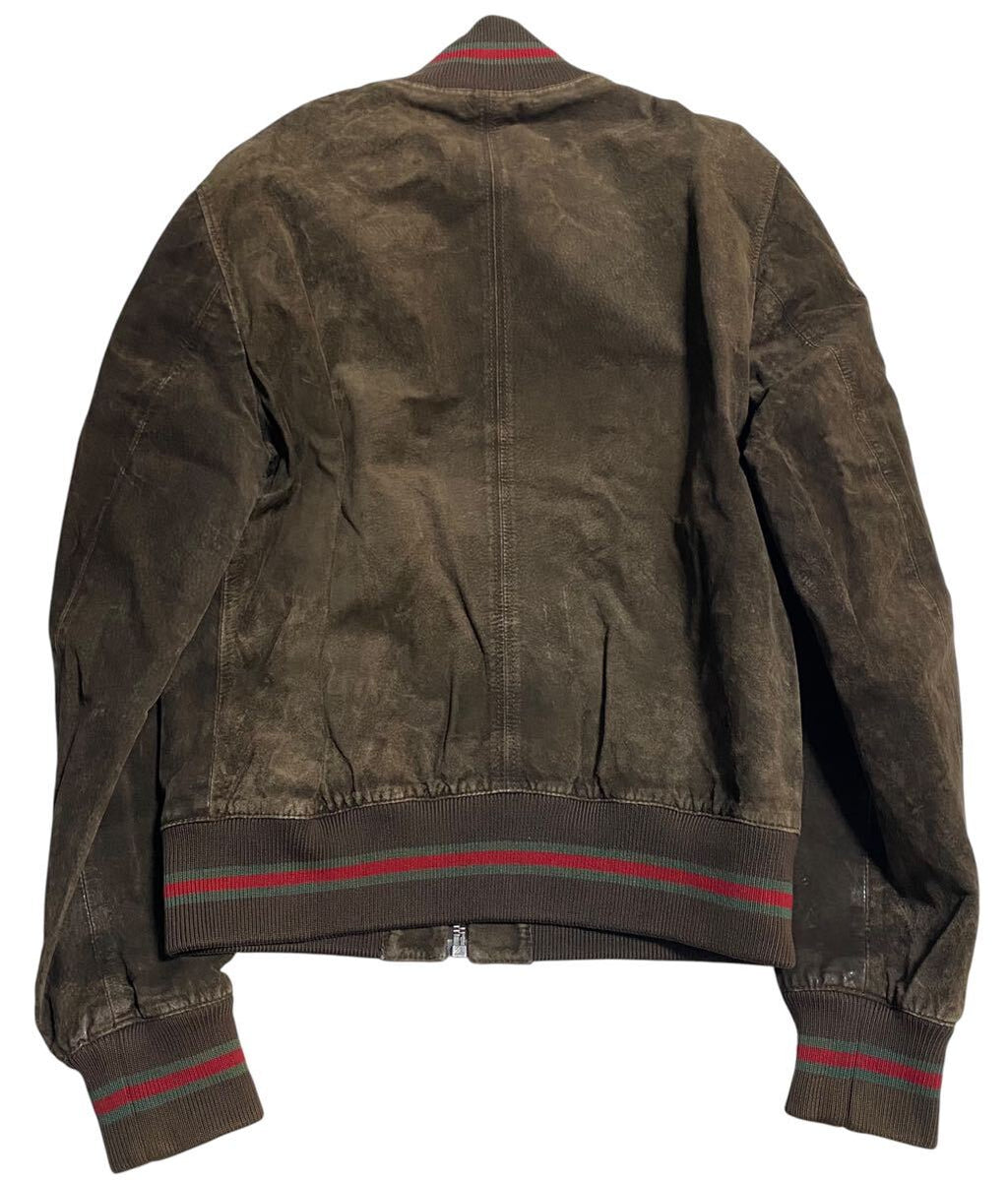 Gucci Chest Logo Embroidered Suede Leather Jacket with Sherry Line Brown Size 48