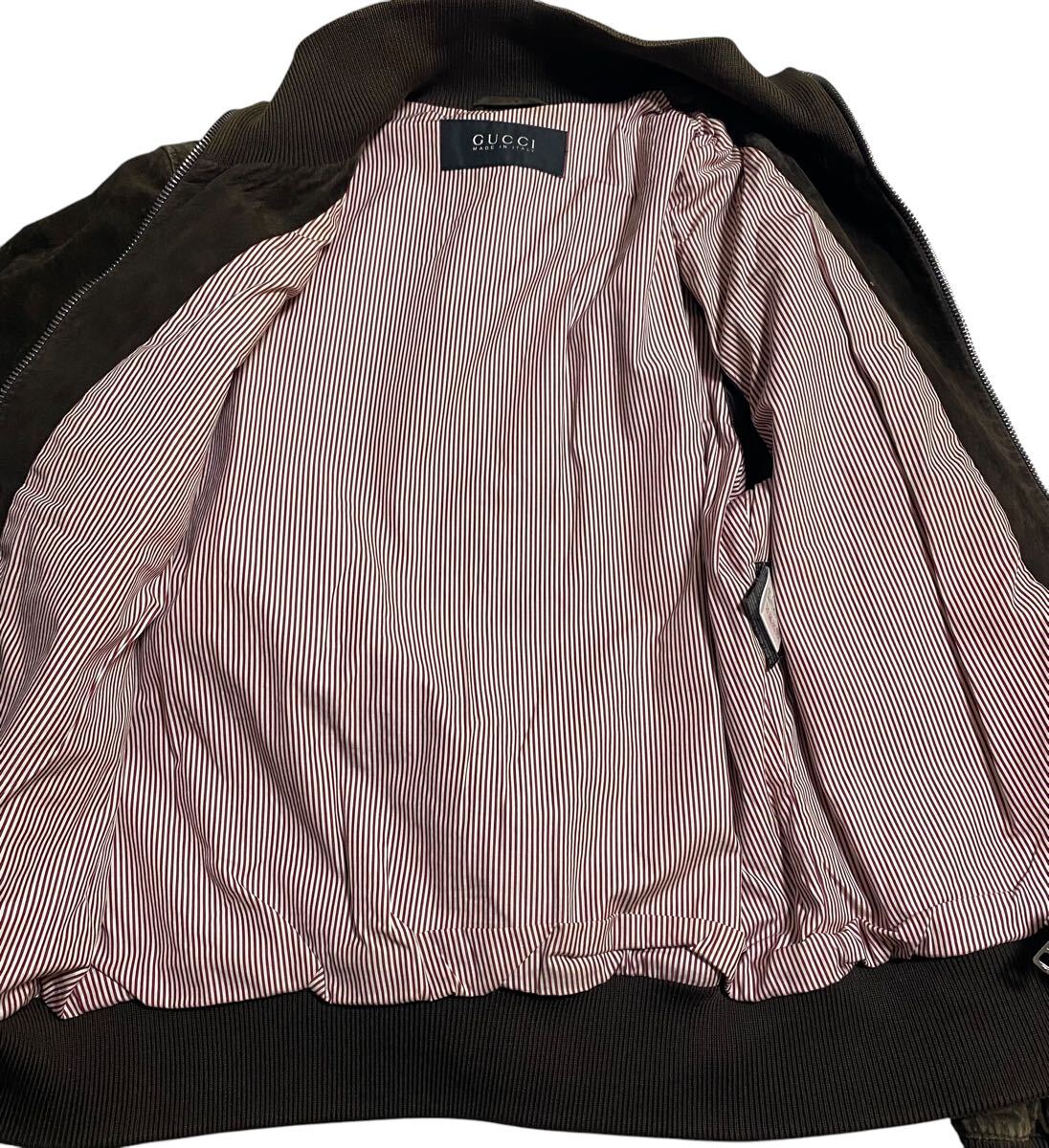 Gucci Chest Logo Embroidered Suede Leather Jacket with Sherry Line Brown Size 48