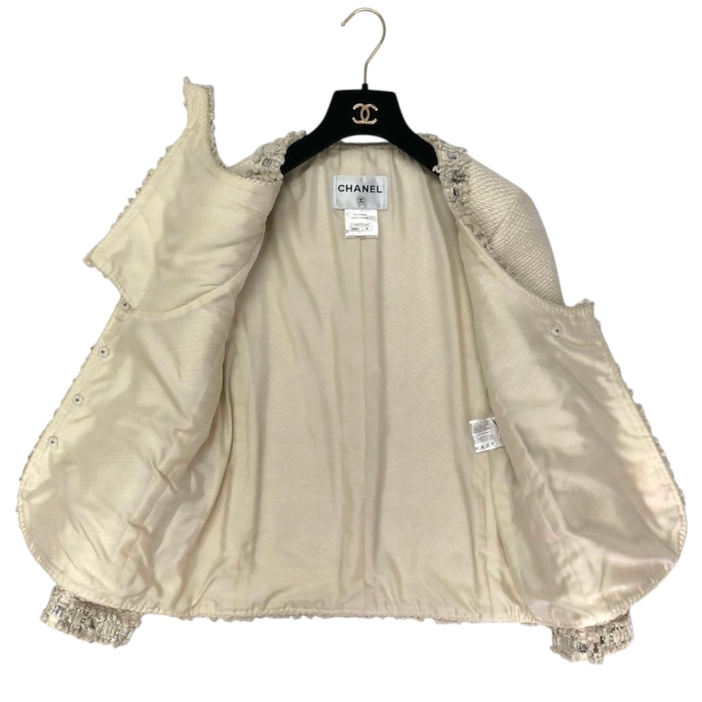 CHANEL Bijou-Embellished Silk Tweed Collarless Jacket Size 38
